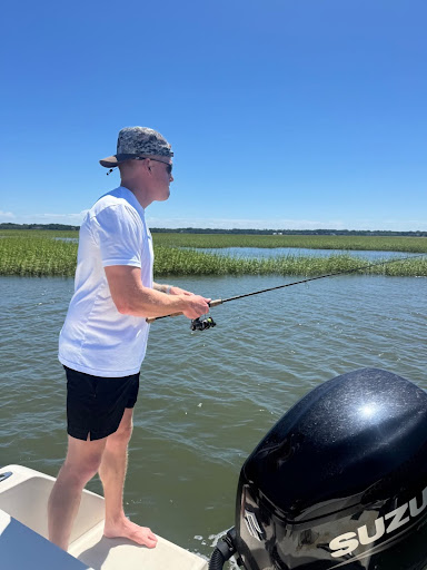 One person on boat fishing